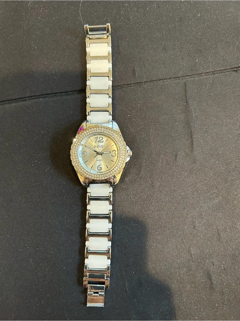 August Steiner Silver and White Crystal Bezel Women's Watch